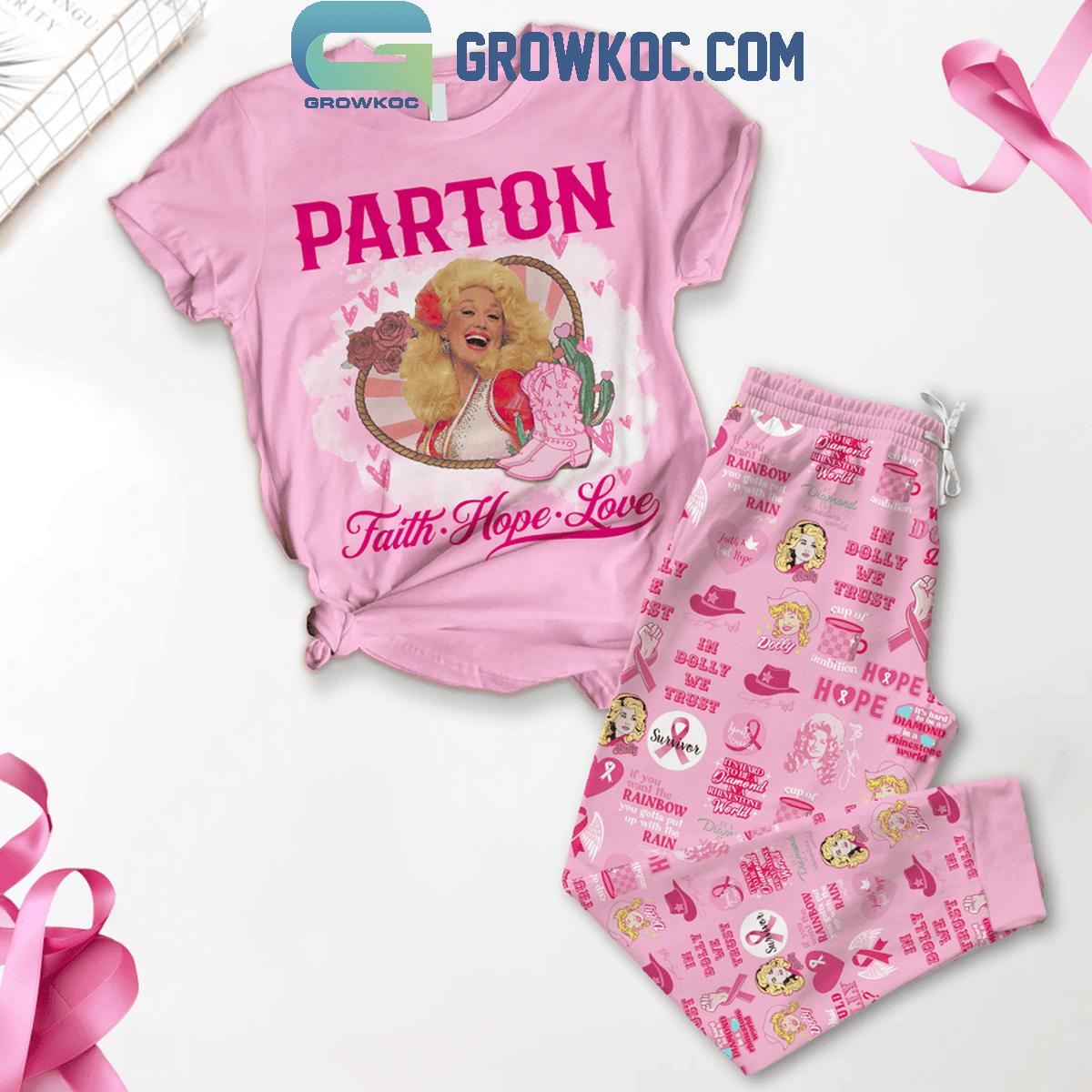 Dolly Parton Faith Hope Love Stronger Than Breast Cancer Fleece Pajamas Set 1 pPRDy