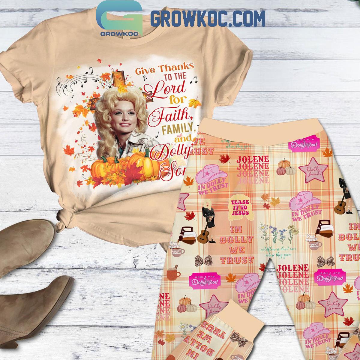 Dolly Parton Give Thanks To The Lord For Faith Family Fleece Pajamas Set 1 EDrWi