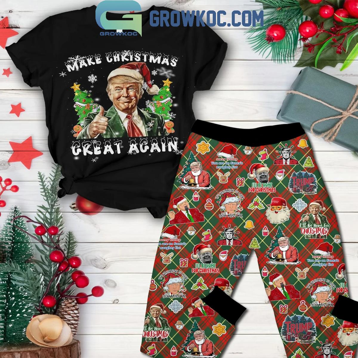 Donald Trump 47th President Make Christmas Great Again Fleece Pajamas Set 1 VhkEQ