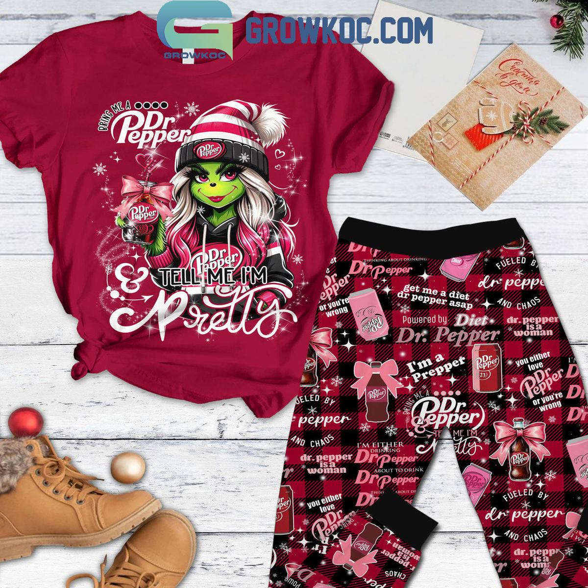 Dr. Pepper Tell Me Im Pretty The Grinch Christmas Fleece Pajamas Set 1 9CUni