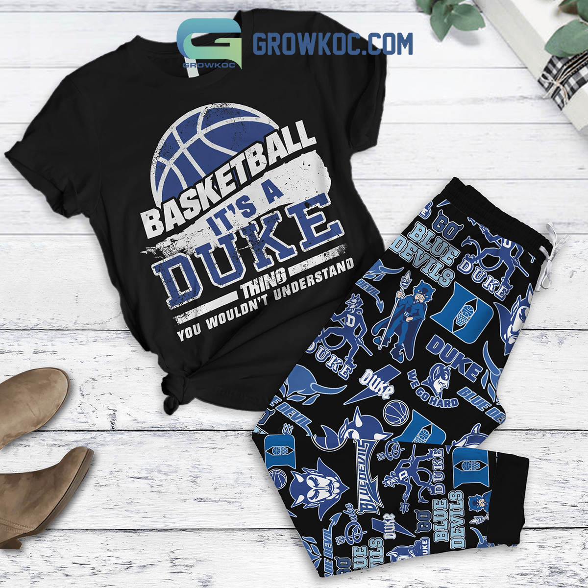 Duke Blue Devils We Go Hard Fleece Pajamas Set2B1 LwFU9