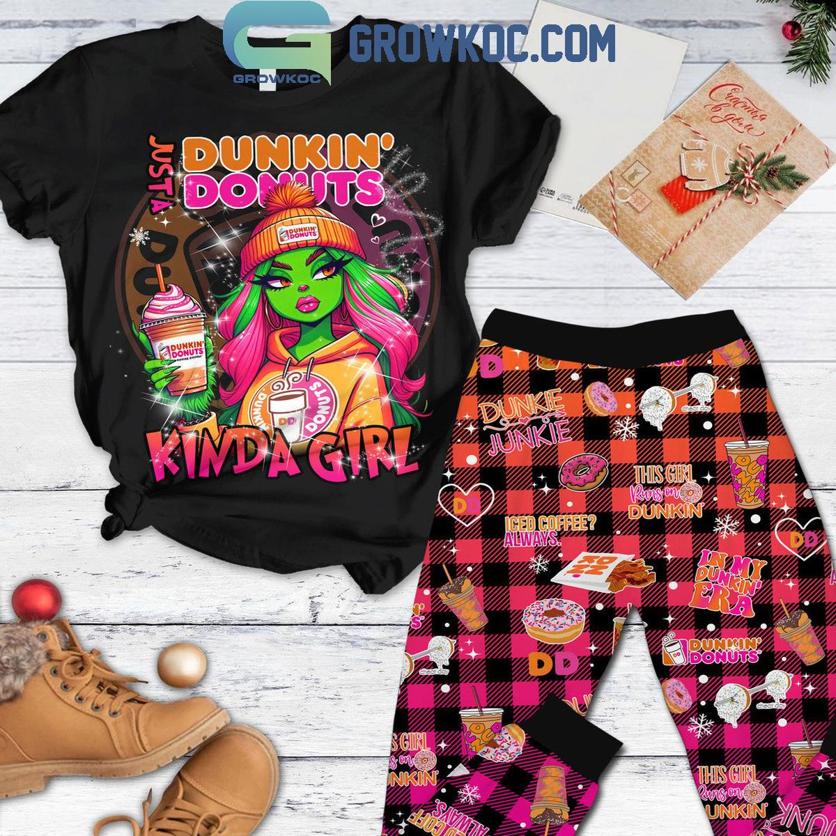 Dunkin Donuts Just A Donuts Kinda Girl Christmas Fleece Pajamas Set 1 ngUIL