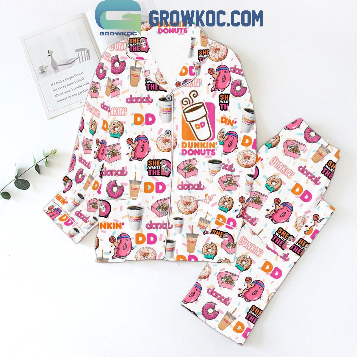 Dunkin Donuts She Want The Donuts And Christmas Polyester Pajamas Set 1 HbOFC