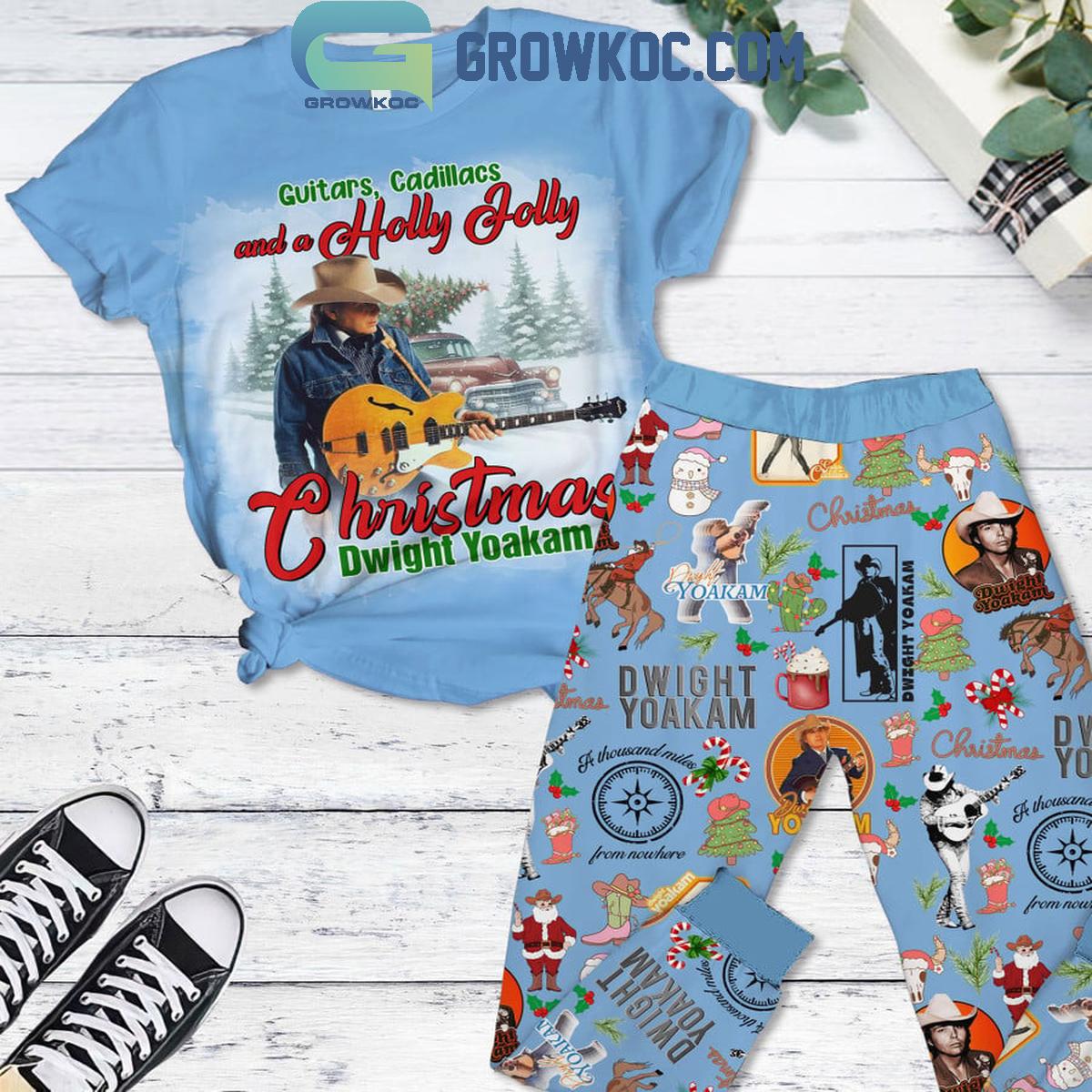 Dwight Yoakam Guitar Cadillacs And A Holly Jolly Christmas Fleece Pajamas Set 1 4F4Zf