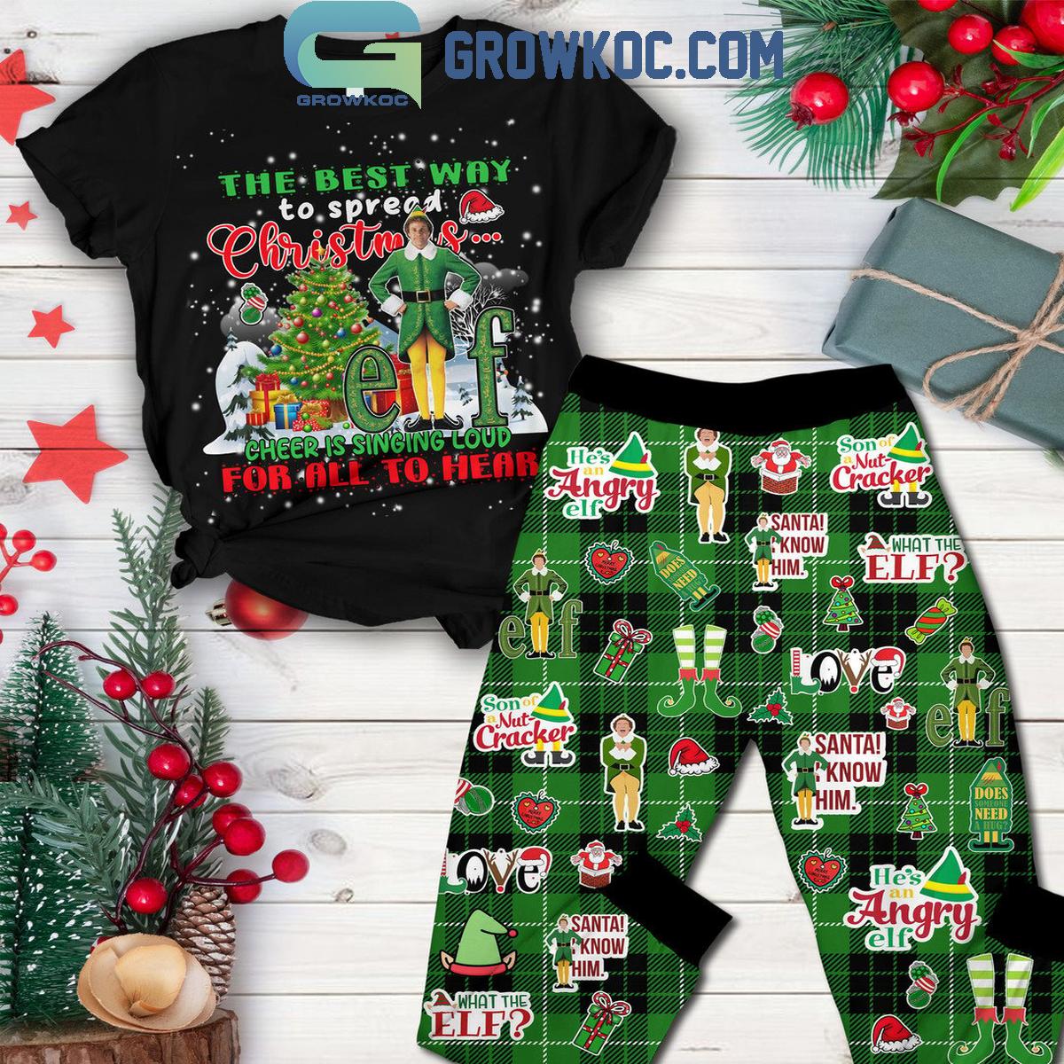 Elf Christmas Cheer Is Singing Loud For All To Hear Fleece Pajamas Set 1 iwDjg