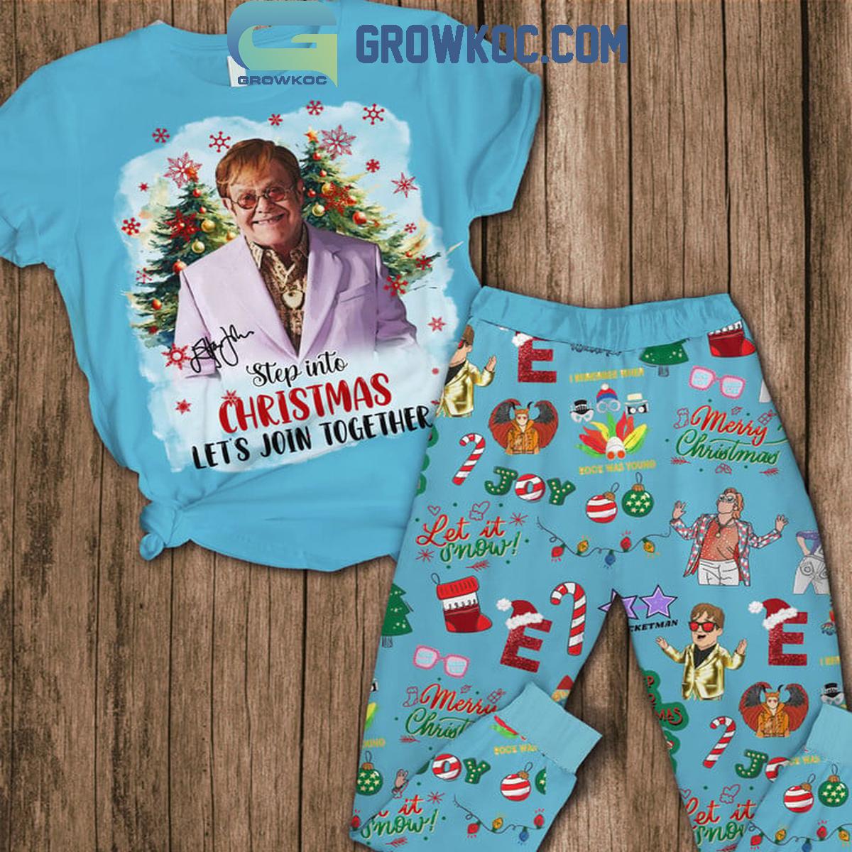 Elton John Step Into Christmas Lets Join Together Fleece Pajamas Set 1 gcdCL