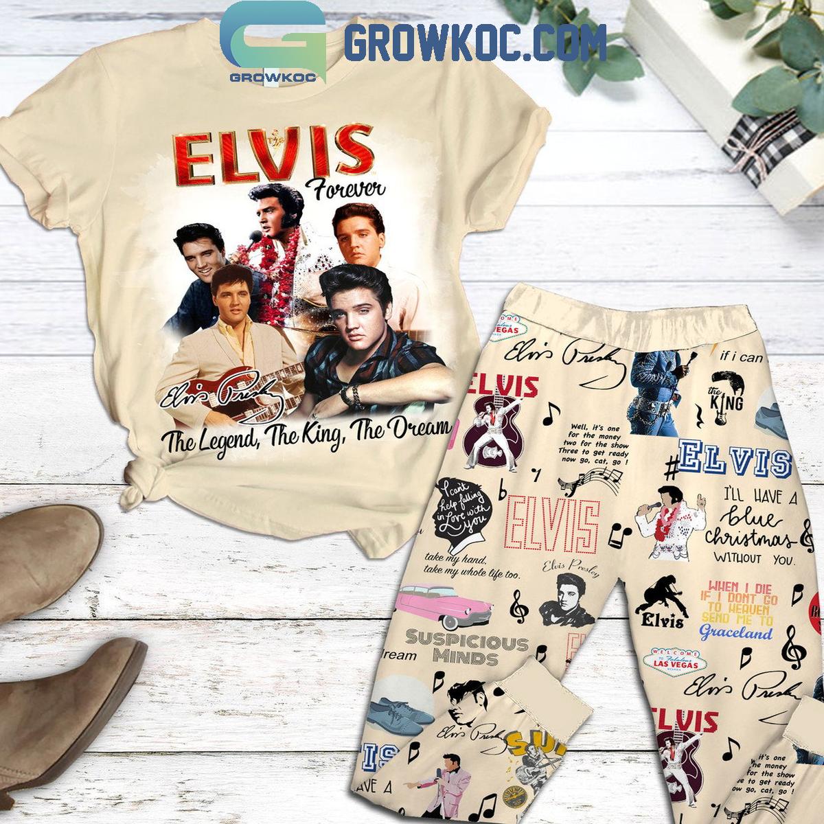 Elvis Presley Forever The Legend The King The Dream Christmas Fleece Pajamas Set 1 PQ7Zh