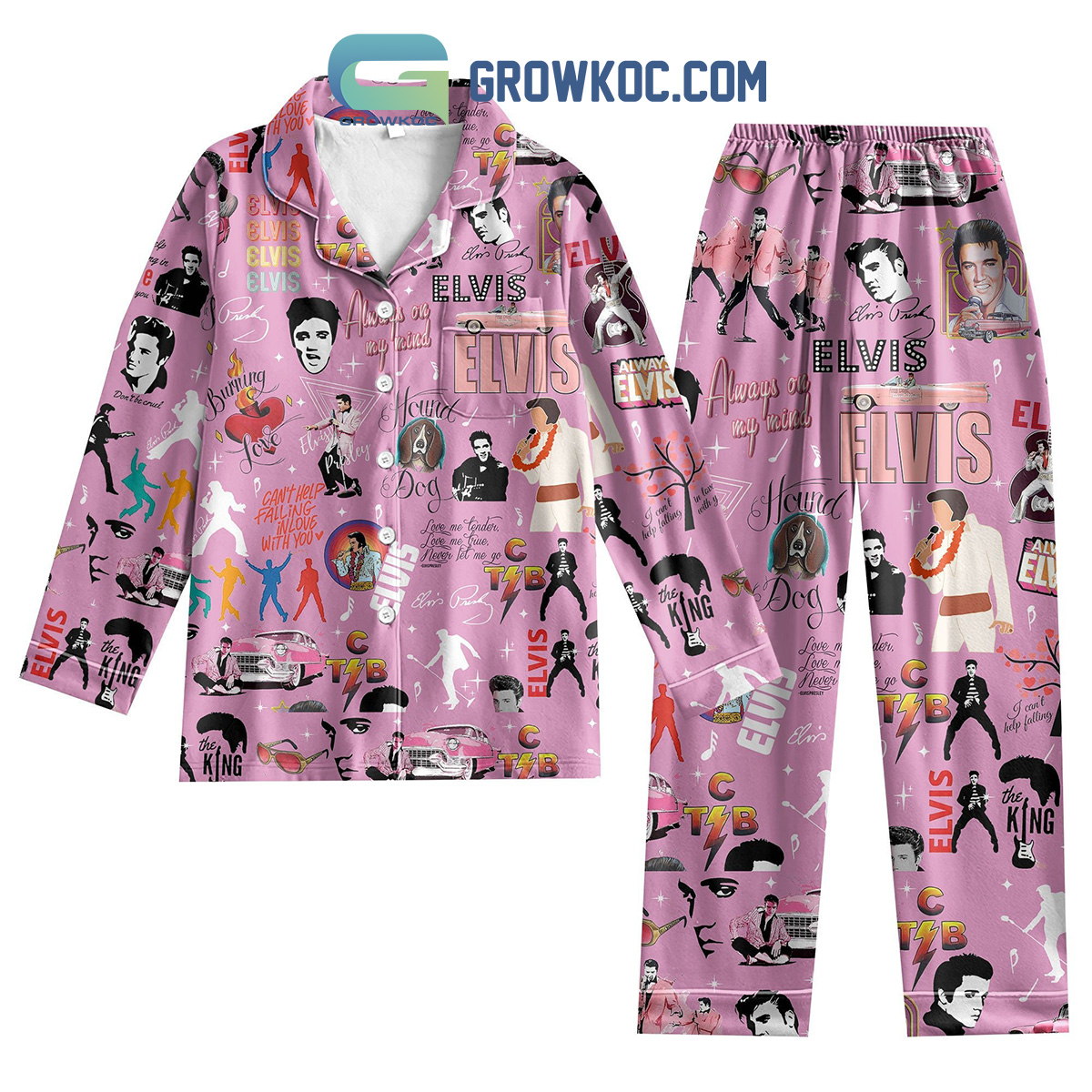 Elvis Presley King Of Rock and Roll Can Not Help Falling In Love With You Silk Pajamas Set Pink Edition2B0 HziTA