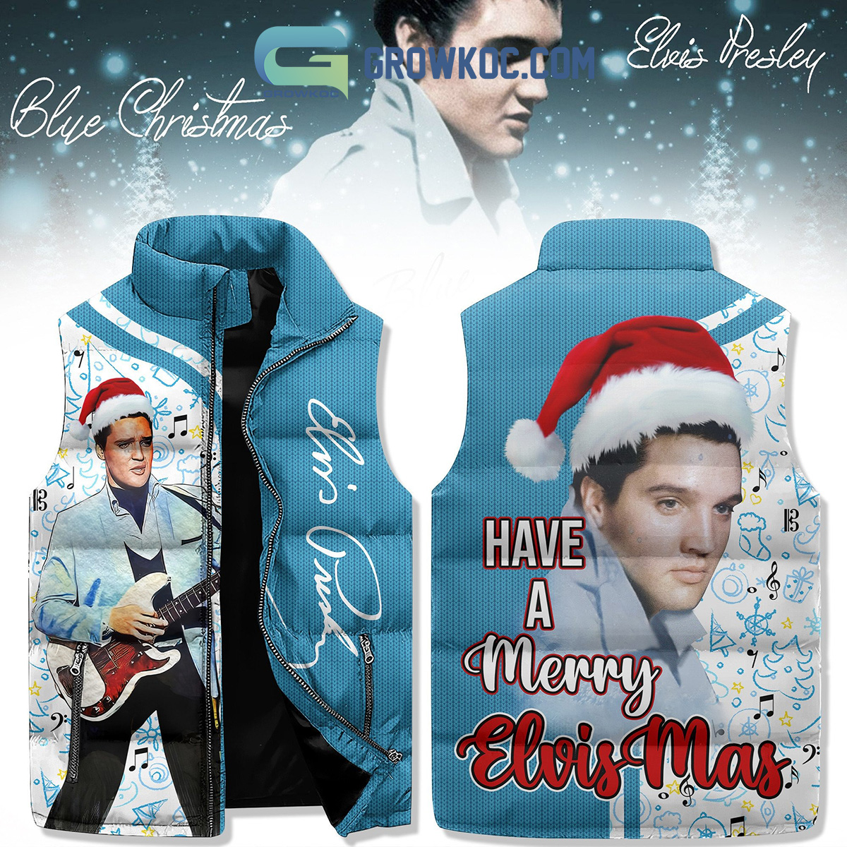 Elvis Presley King Of Rock and Roll Christmas Have A Merry Elvismas Sleeveless Puffer Jacket2B1 hXVxU