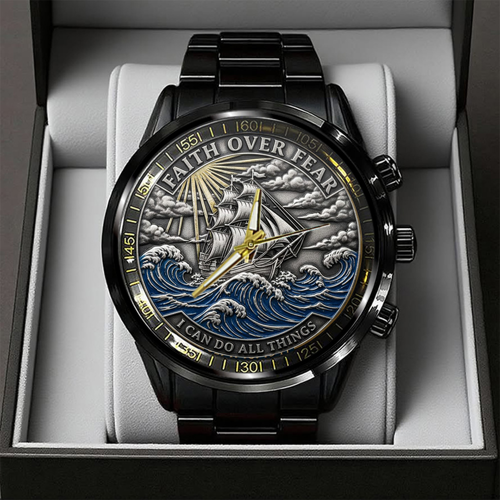 Faith Over Fear I Can Do All Things Black Stainless Steel Watch TANTN17412 mk1