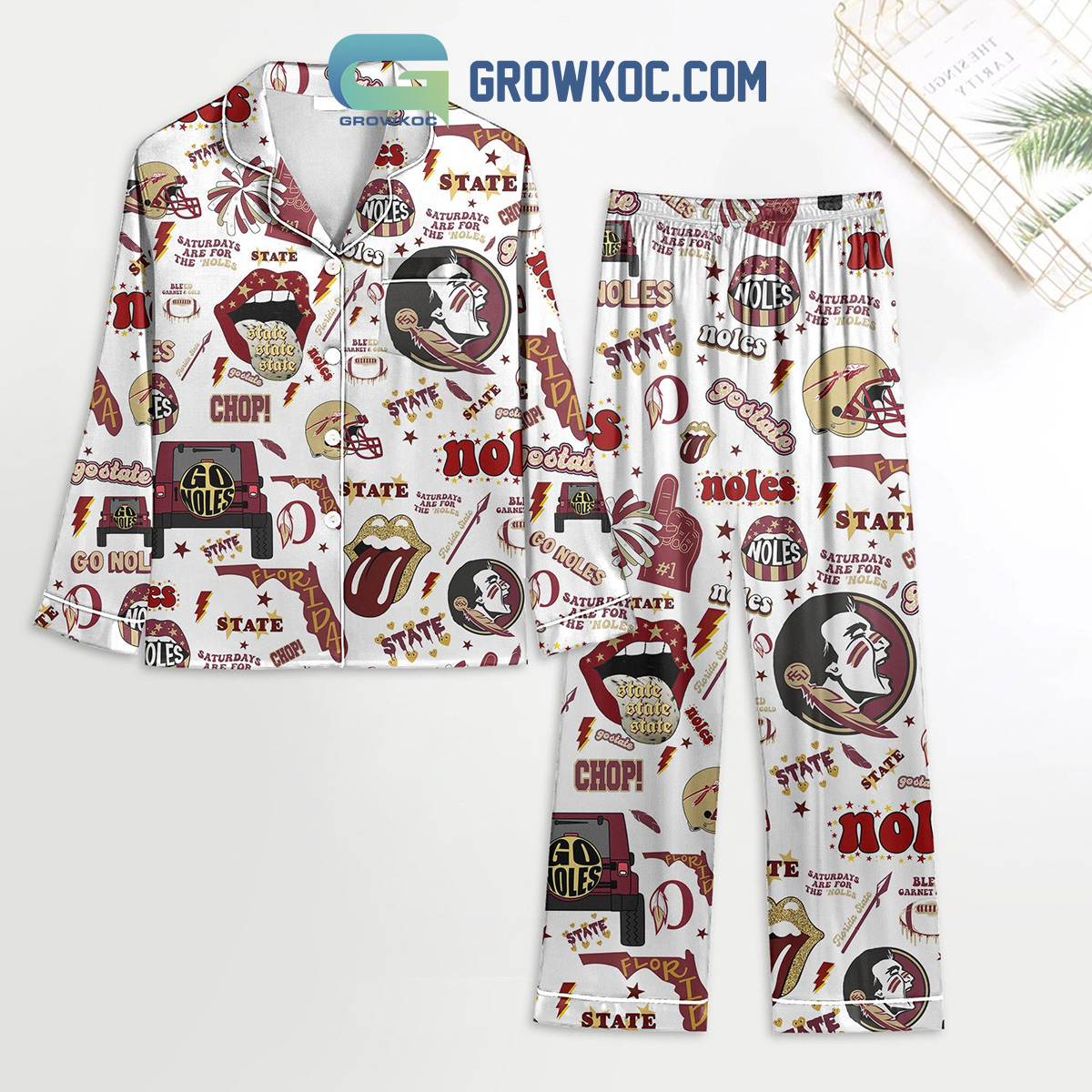 Florida State Seminoles Go Noles Polyester Pajamas Set White Version2B1 pgcBG