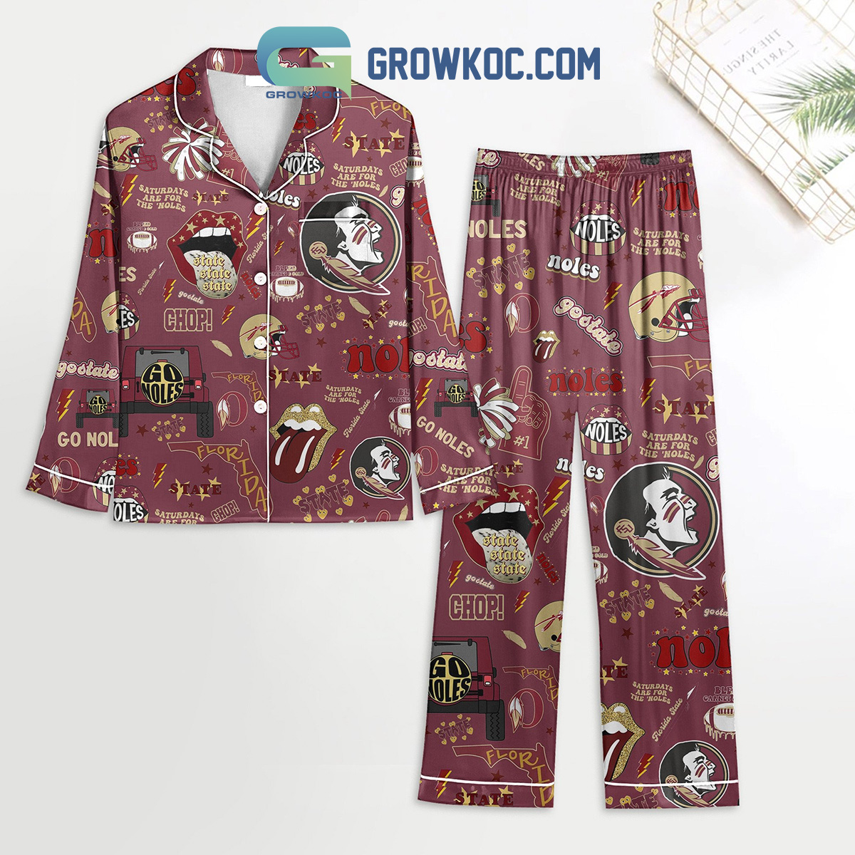 Florida State Seminoles Go Noles Red Design Polyester Pajamas Set2B1 4ngjE