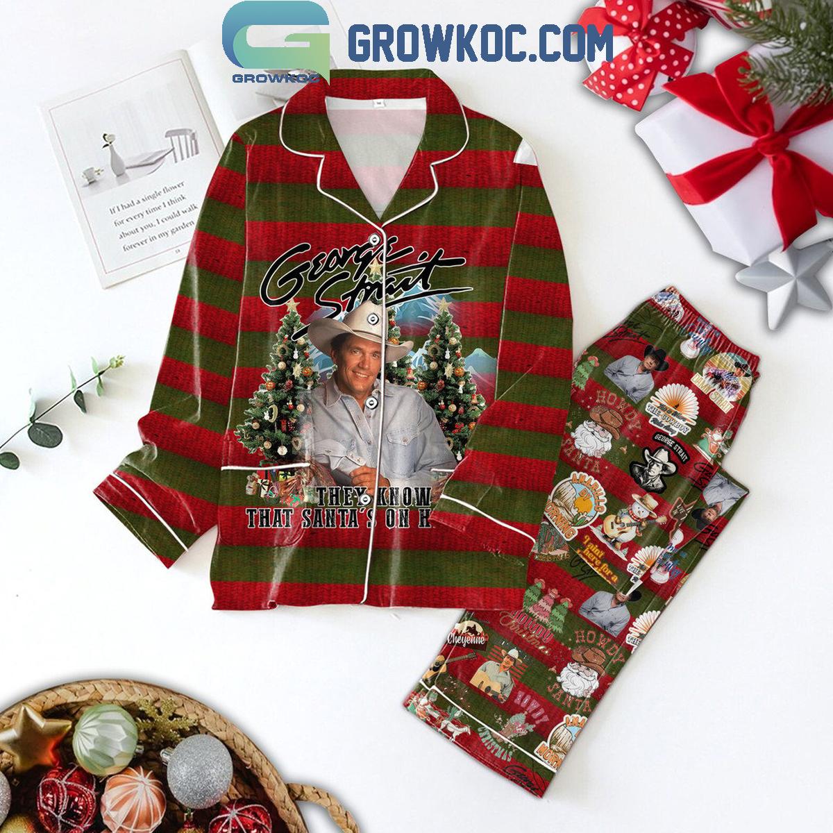 George Strait Christmas They Know That Santa Is On His Way Polyester Pajamas Set 1 vcR6Z
