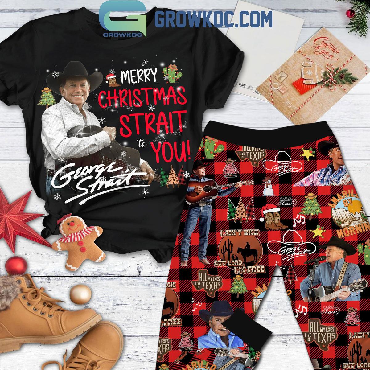 George Strait Merry Christmas Strait To You 2024 Fan Fleece Pajamas Set 1 Tmuv3