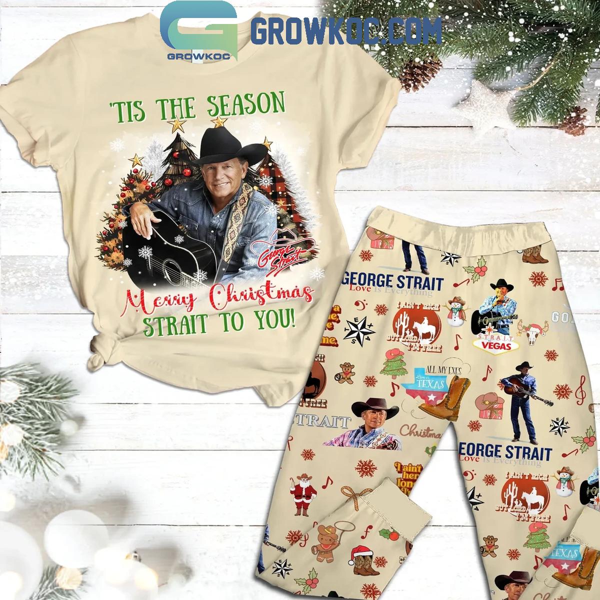 George Strait Tis The Season Merry 2024 Christmas Strait To You Fleece Pajamas Set 1 DRG4m