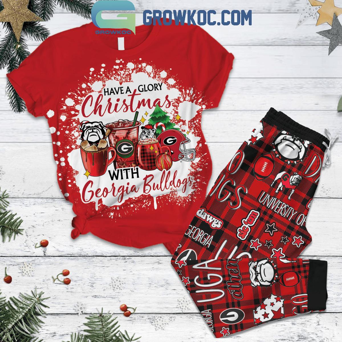 Georgia Bulldogs All I Want For Christmas Is My Coffee And Dawgs Fleece Pajamas Set 1 85zx3