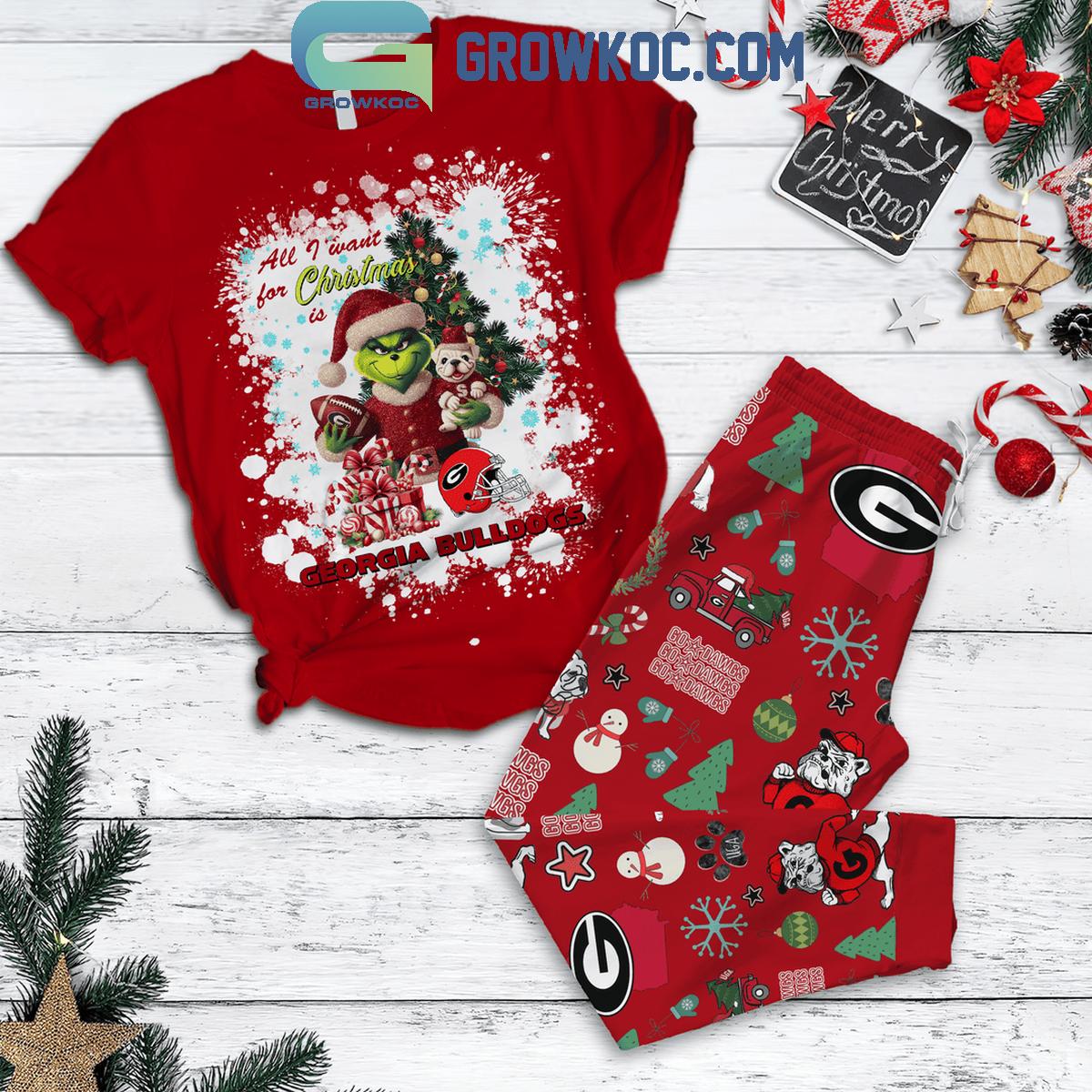 Georgia Bulldogs All I Want For This Christmas Is Bulldogs Fleece Pajamas Set 1 Pf9uE