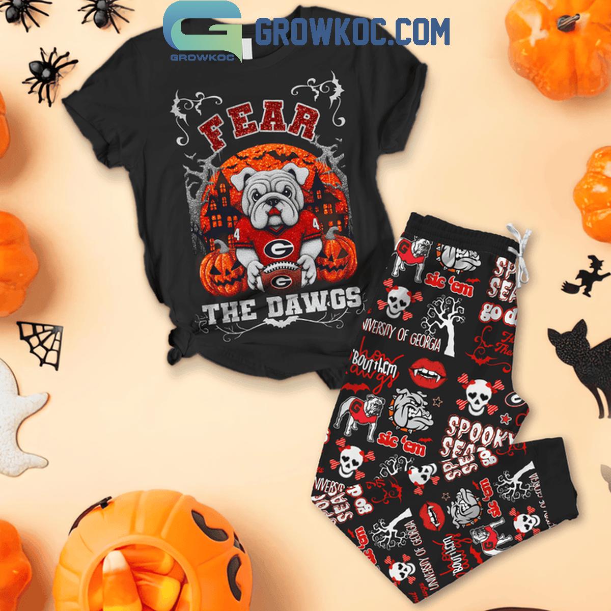Georgia Bulldogs Halloween Spooky Season Fear The Dawgs Fleece Pajamas Set 1 5mE2n