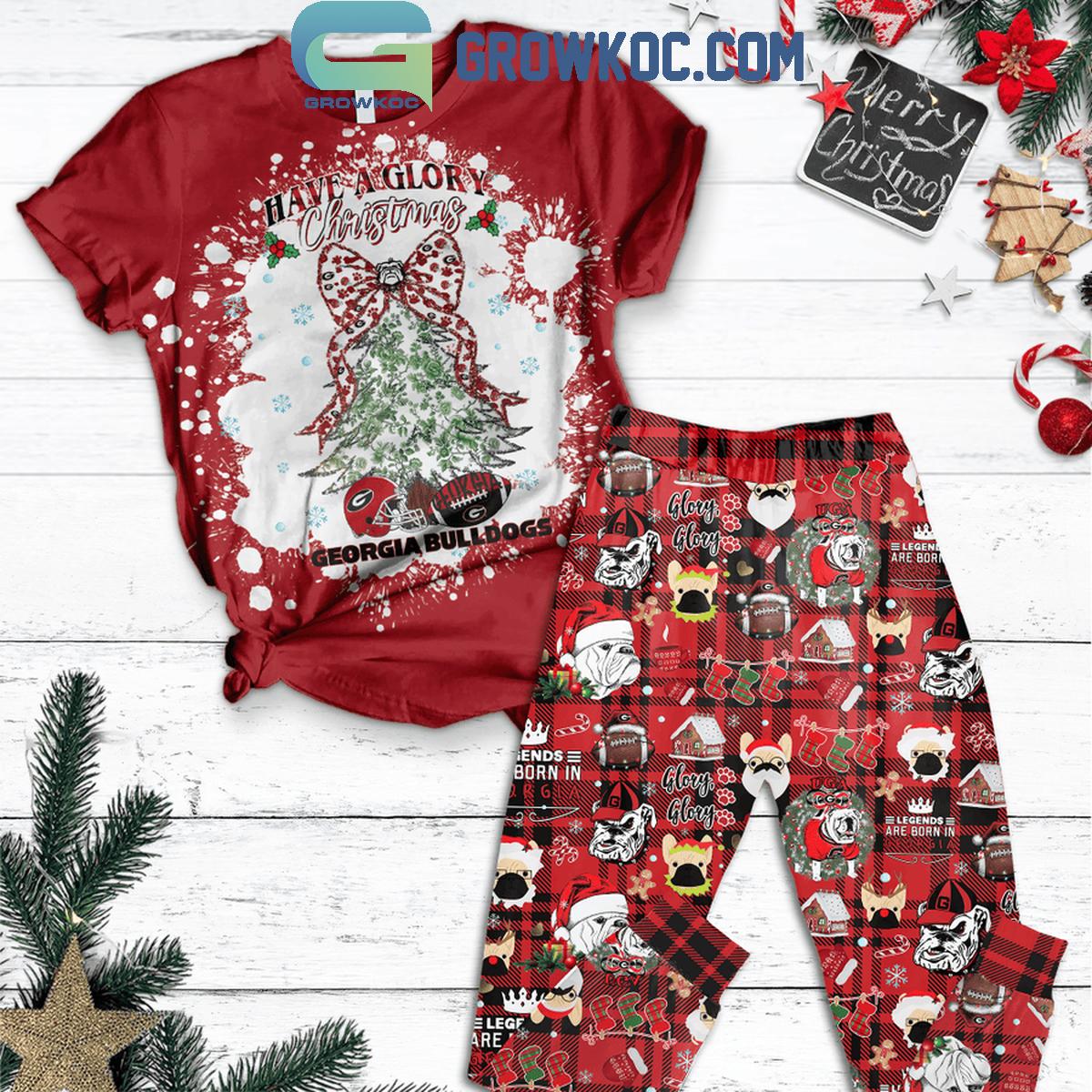 Georgia Bulldogs Have A Glory Xmas 2024 Christmas Fleece Pajamas Set 1 qeDDr