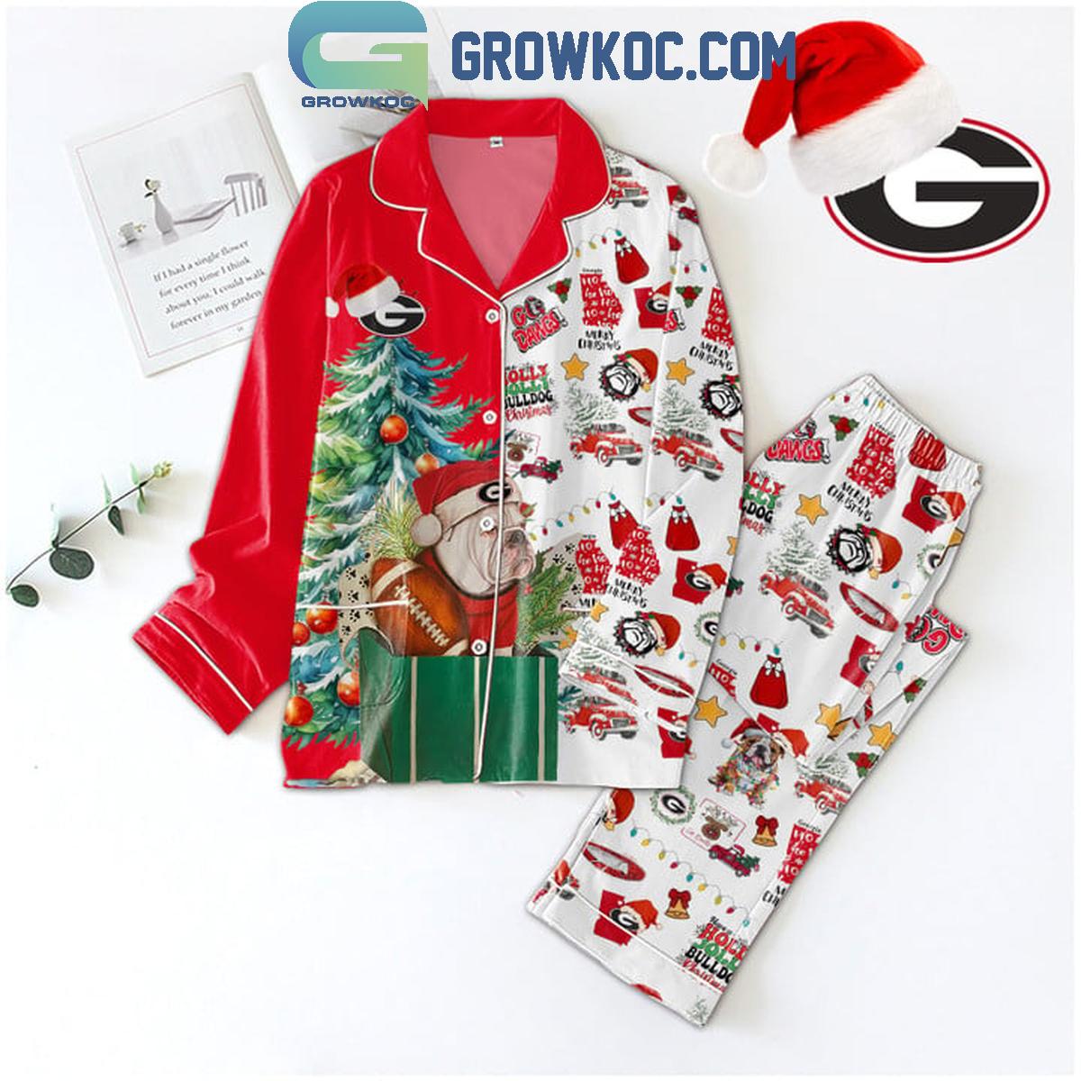 Georgia Bulldogs Ho Ho Ho Merry Christmas Polyester Pajamas Set 1 YbCsF