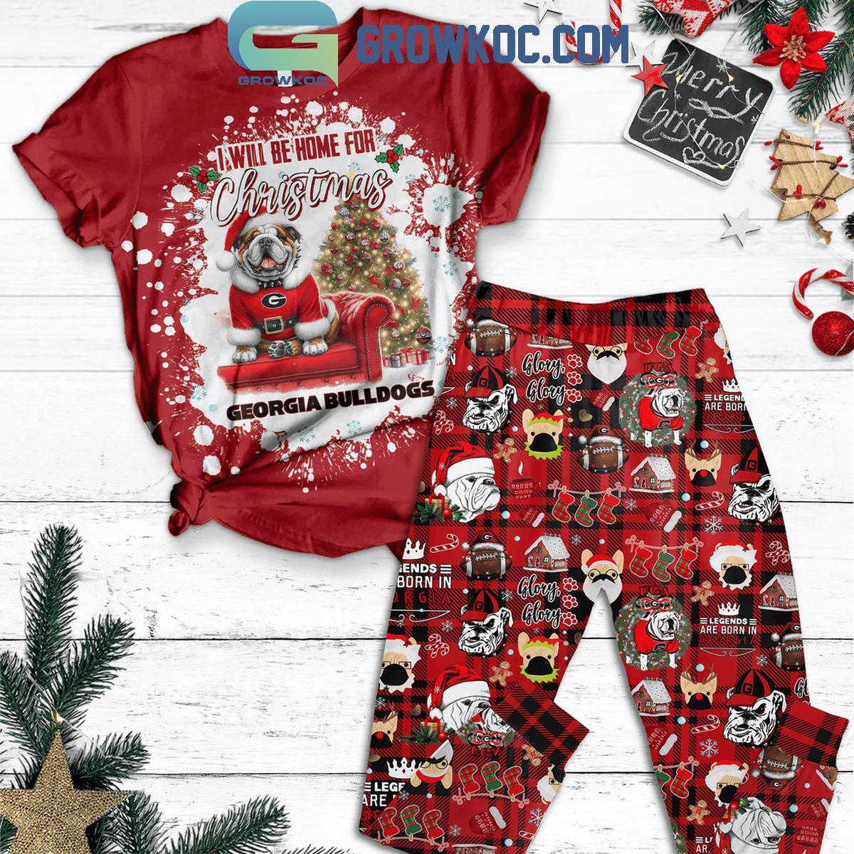 Georgia Bulldogs I Will Be Home For 2024 Christmas Fleece Pajamas Set 1 bA3HX