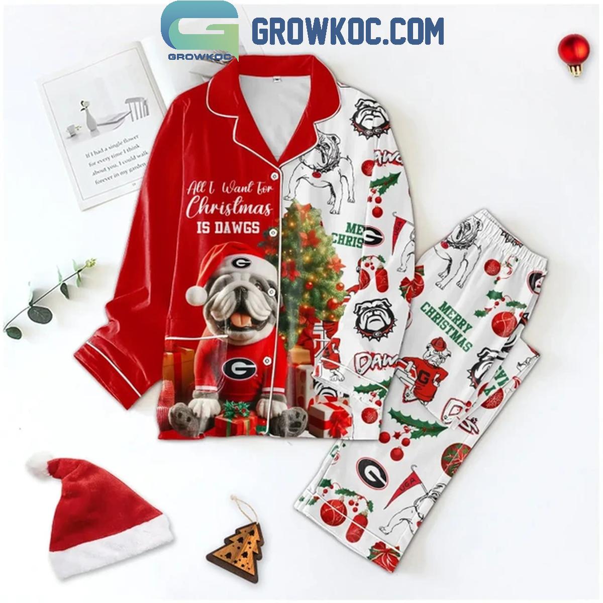 Georgia Bulldogs Merry Christmas And Happy New Year 2025 Polyester Pajamas Set 1 G3AkR