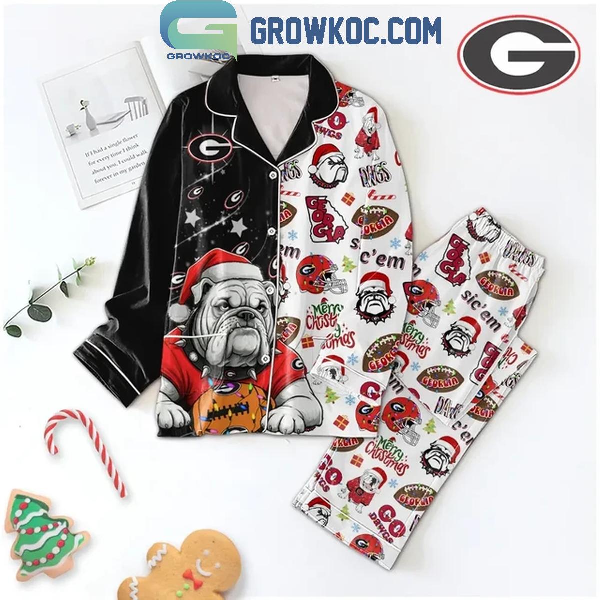 Georgia Bulldogs Merry Christmas Go Dawgs Football Polyester Pajamas Set 1 ILG7w