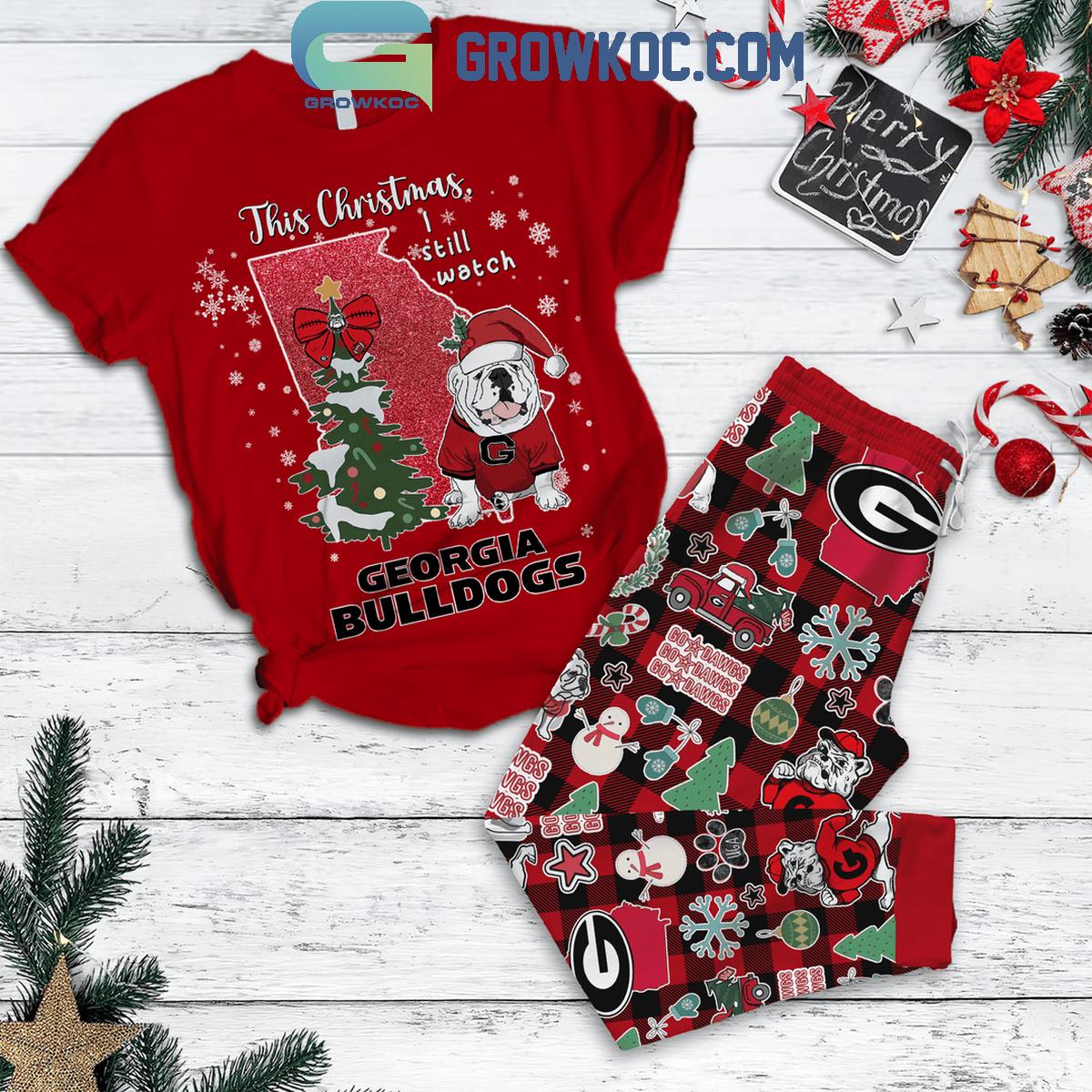 Georgia Bulldogs This Christmas I Still Watch Bulldogs Plays Fleece Pajamas Set 1 MrFpZ