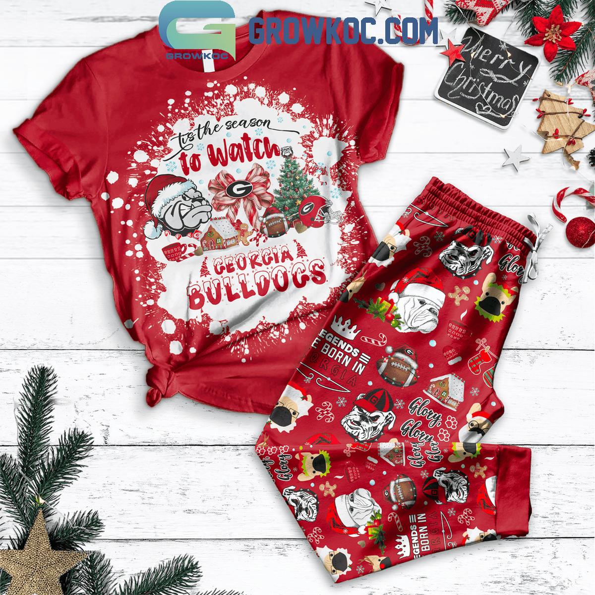 Georgia Bulldogs Tis The Season To Watch Bulldogs Christmas Fleece Pajama Set 1 bRwf0