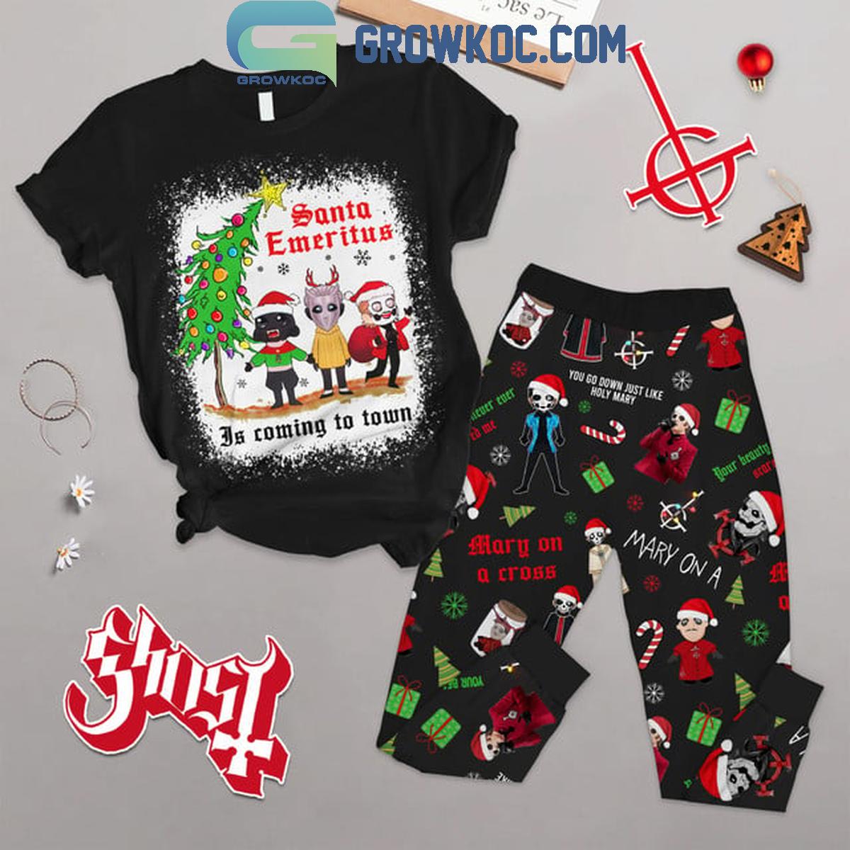 Ghost Santa Emeritus Is Coming To Town Christmas Fleece Pajamas Set 1 mP0ay