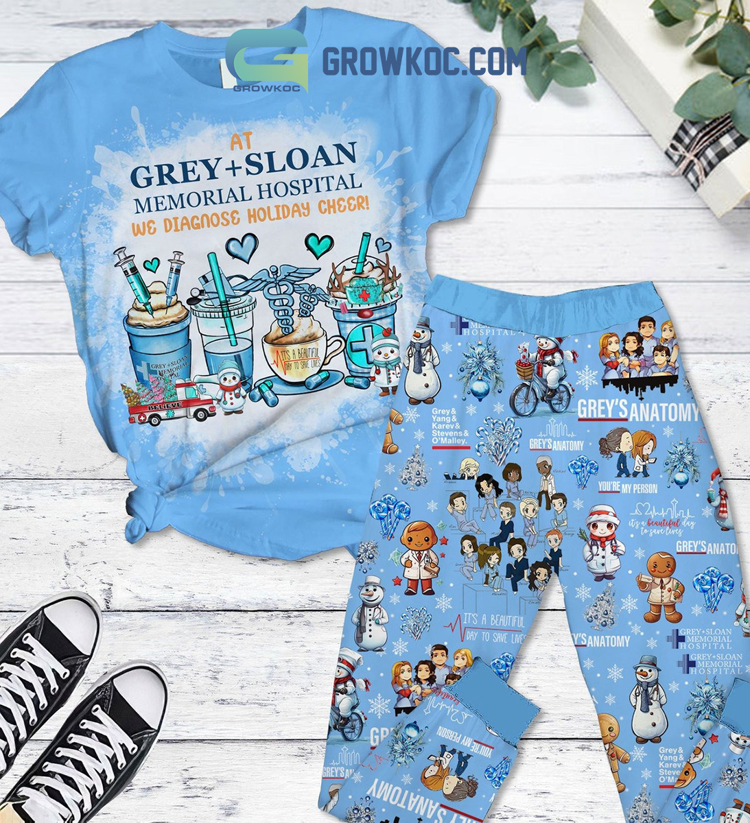 Greys Anatomy TV Series We Diagnose Holiday Cheer Fleece Pajamas Set2B1 6Zqqc