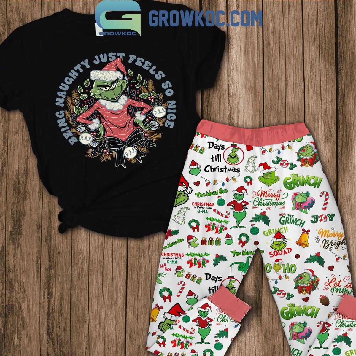 Grinch Christmas Being Naughty Just Feels So Nice Fleece Pajamas Set 1 titmc