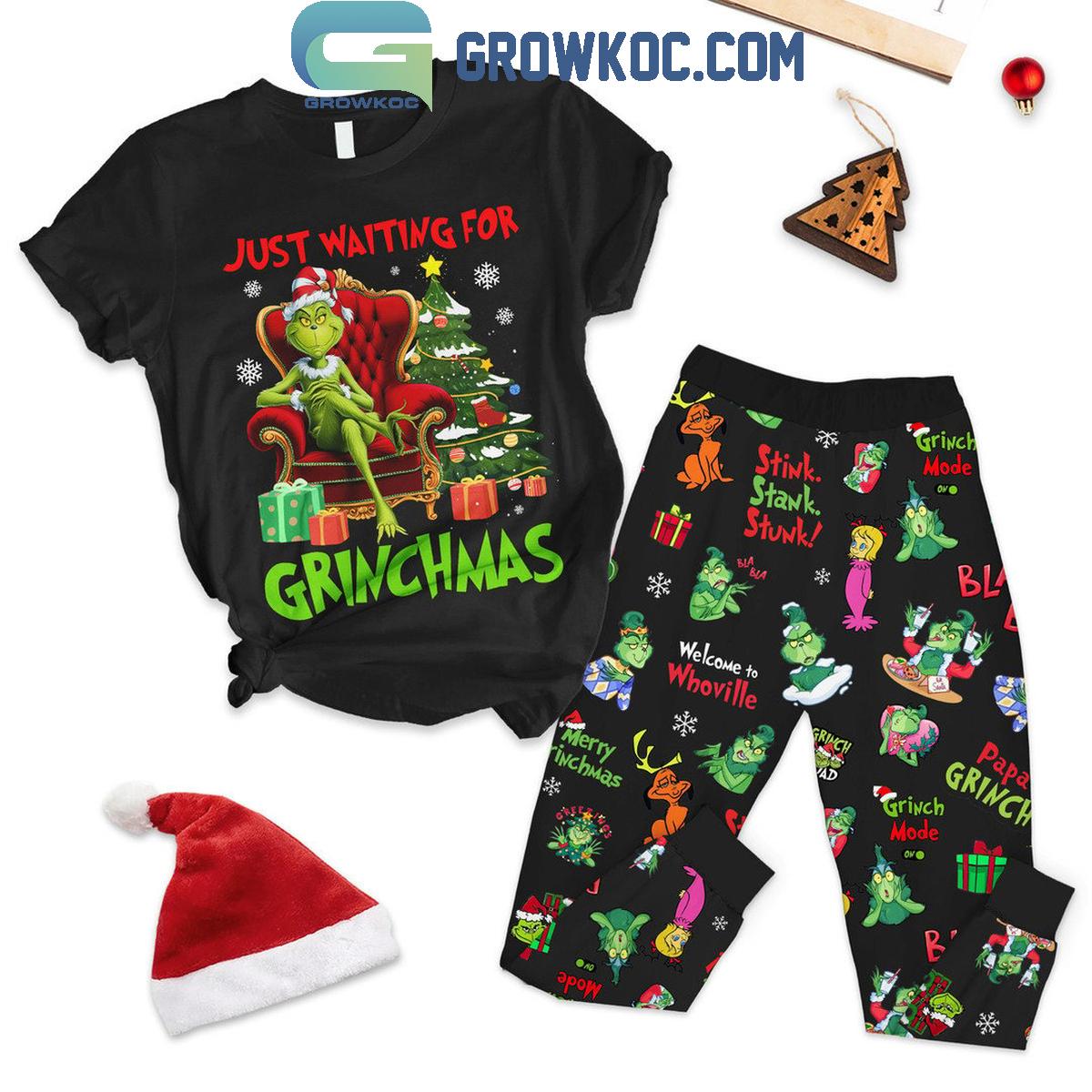 Grinch Just Waiting For Christmas In 2024 Fleece Pajamas Set 1 xymrQ