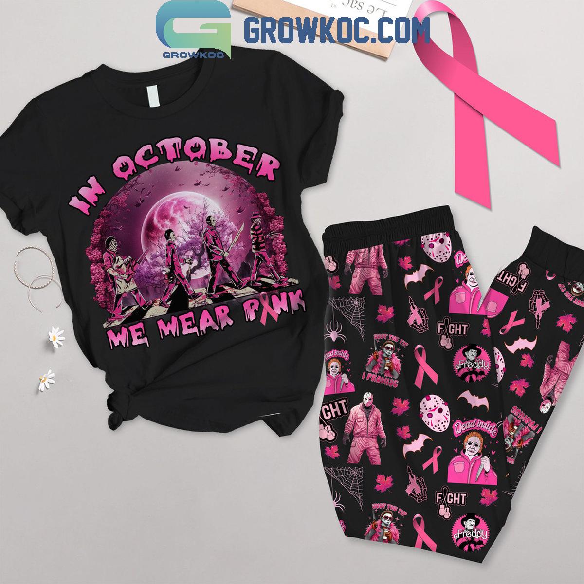 Halloween Horror Halloween In October We Wear Pink Fight Cancer Fleece Pajamas Set 1 YANJ8