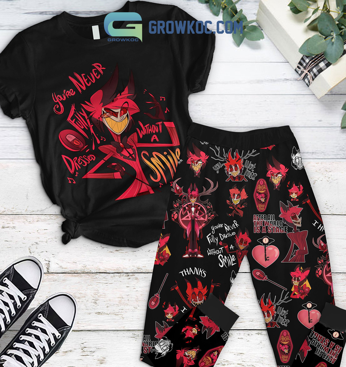 Hazin Hotel Youre Never Dressed Without A Smile Pajamas Set2B1 Cr6WN