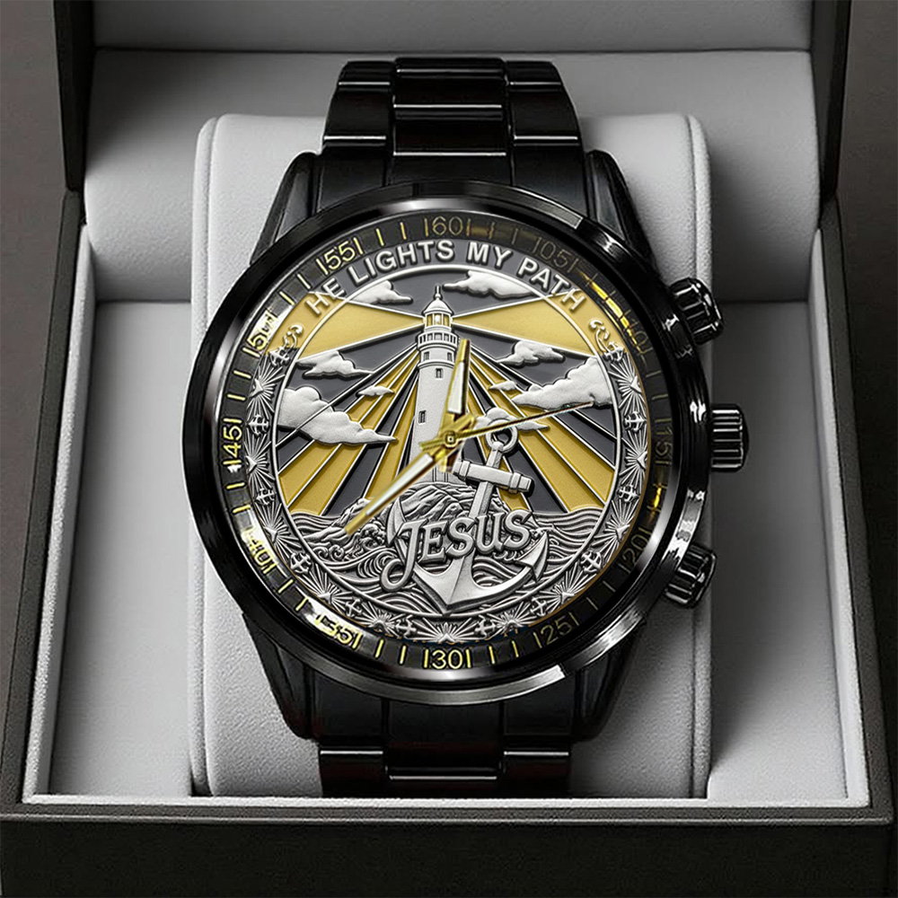He Light My Path Black Stainless Steel Watch TANTN17414 mk1