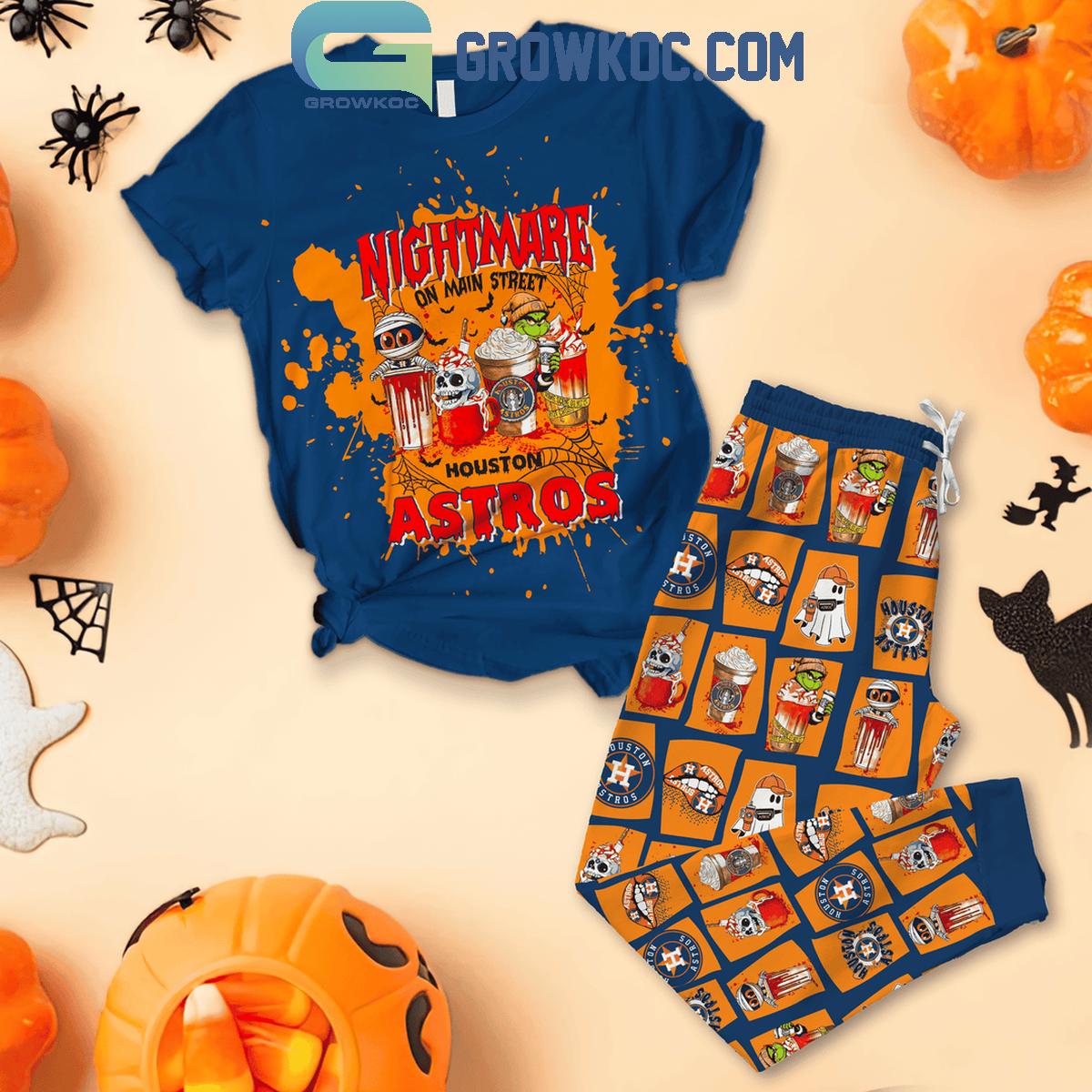 Houston Astros Nightmare On Main Street Grinch Halloween Fleece Pajamas Set 1 x7XXr