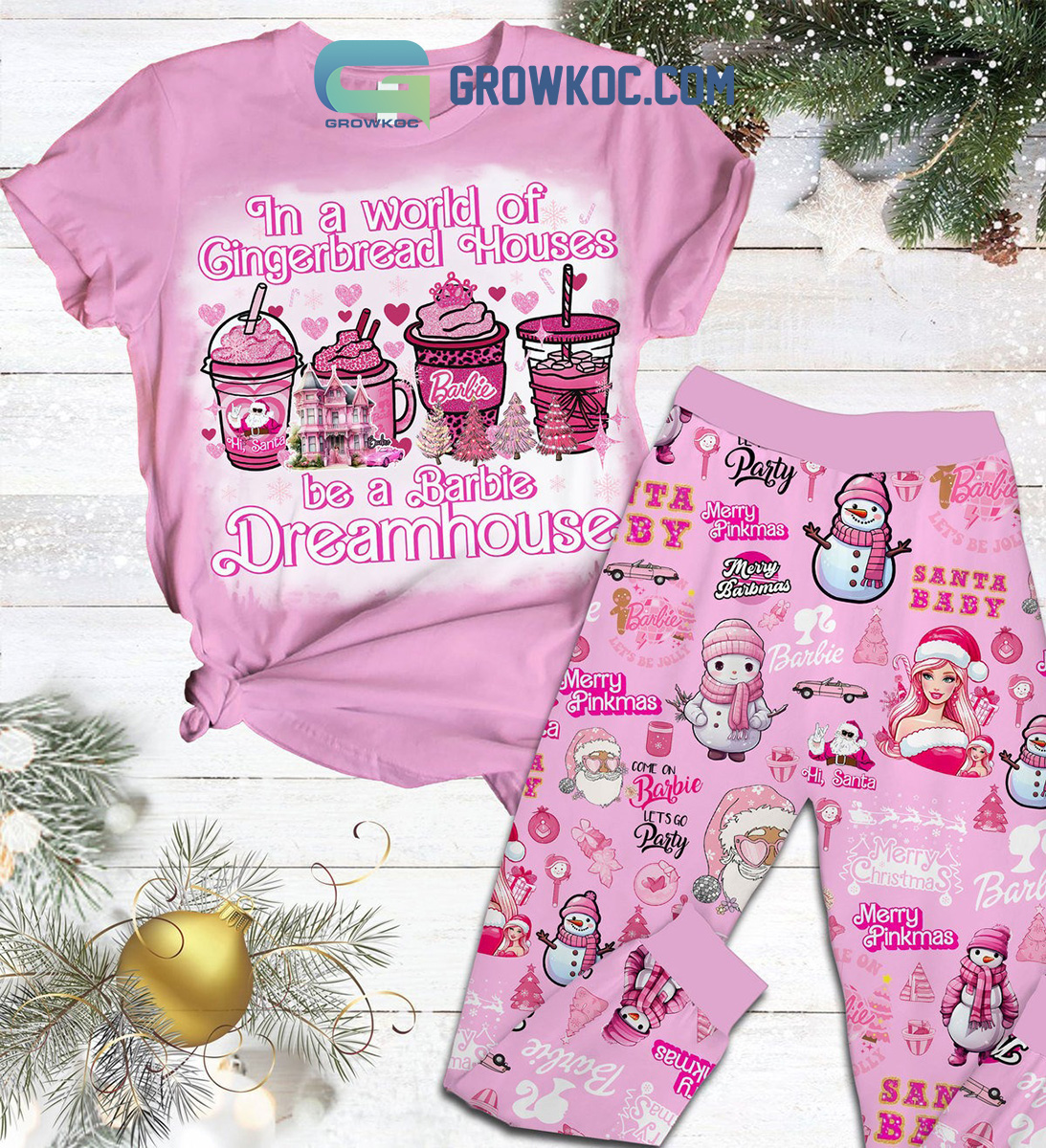 In The World Of Gingerbread Houses Be A Barbie Dreamhouse Christmas Fleece Pajamas Set2B1 9493F