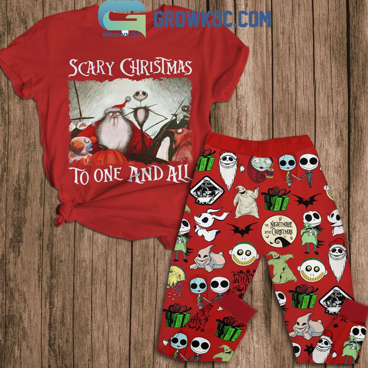 Jack Skellington Scary Christmas To One And All Red Fleece Pajamas Set 1 Usz5p