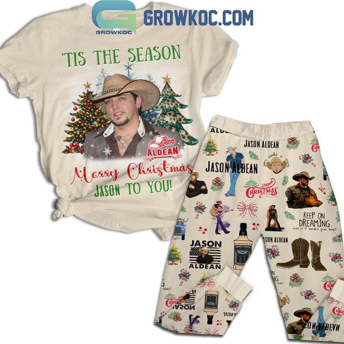 Jason Aldean Tis The Season Merry Christmas Jason To You Fleece Pajamas Set 1 qG1D8