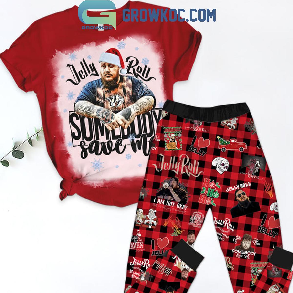 Jelly Roll Christmas 2024 Somebody Save Me Fleece Pajamas Set 1 1YO5R