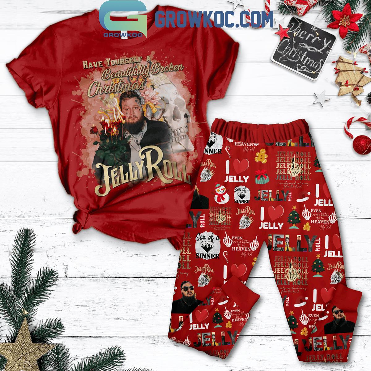 Jelly Roll Have Yourself A Beautifully Broken Christmas Fleece Pajamas Set 1 CVHIS