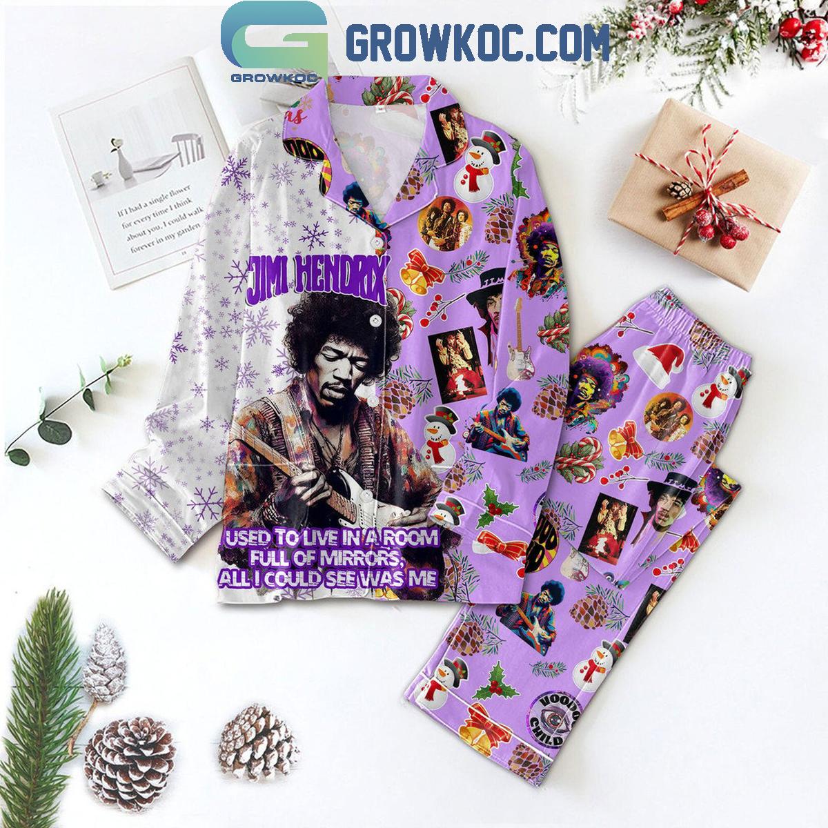 Jimi Hendrix I Used To Live In A Room Full Of Mirrors Christmas Polyester Pajamas Set 1 wTqJb