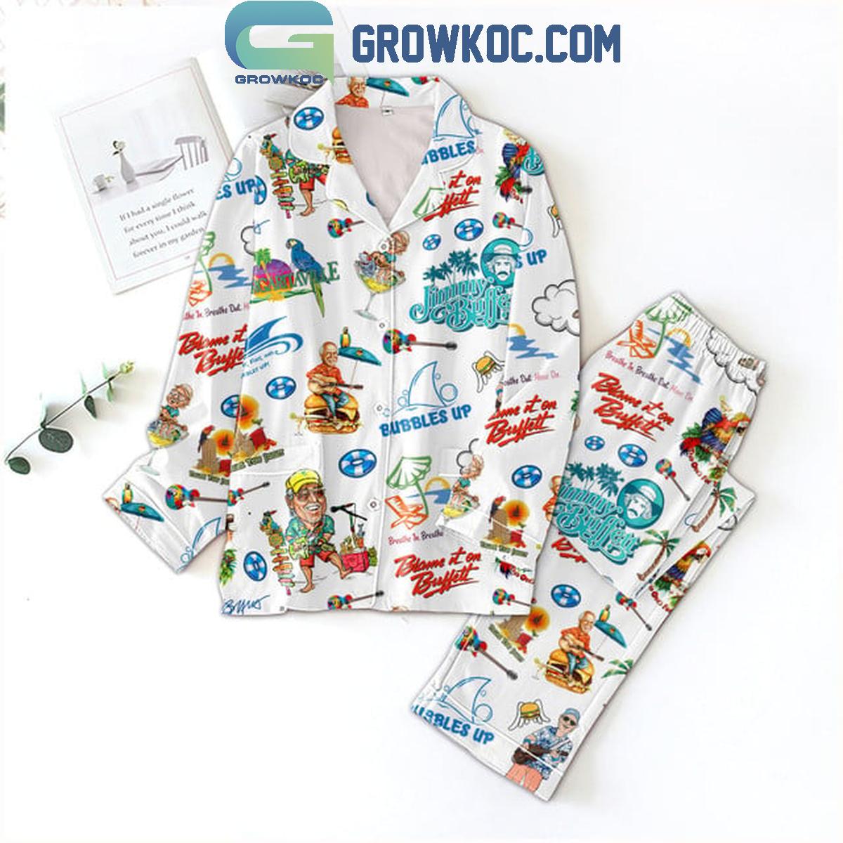 Jimmy Buffett Blame It On Buffett Holiday Polyester Pajamas Set 1 0S74R