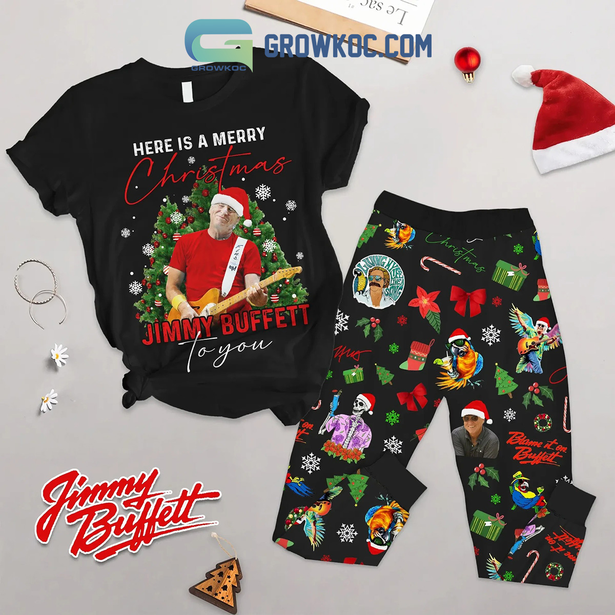 Jimmy Buffett Here A Merry Buffett Christmas 2024 Fleece Pajamas Set2B1 BXKBc