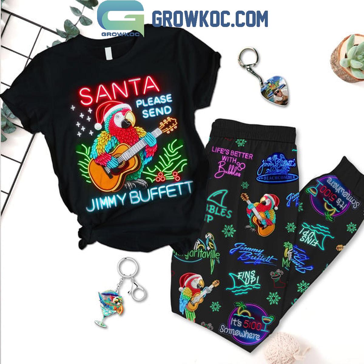 Jimmy Buffett Santa Please Send Christmas 2024 Fleece Pajamas Set 1 gYBAv