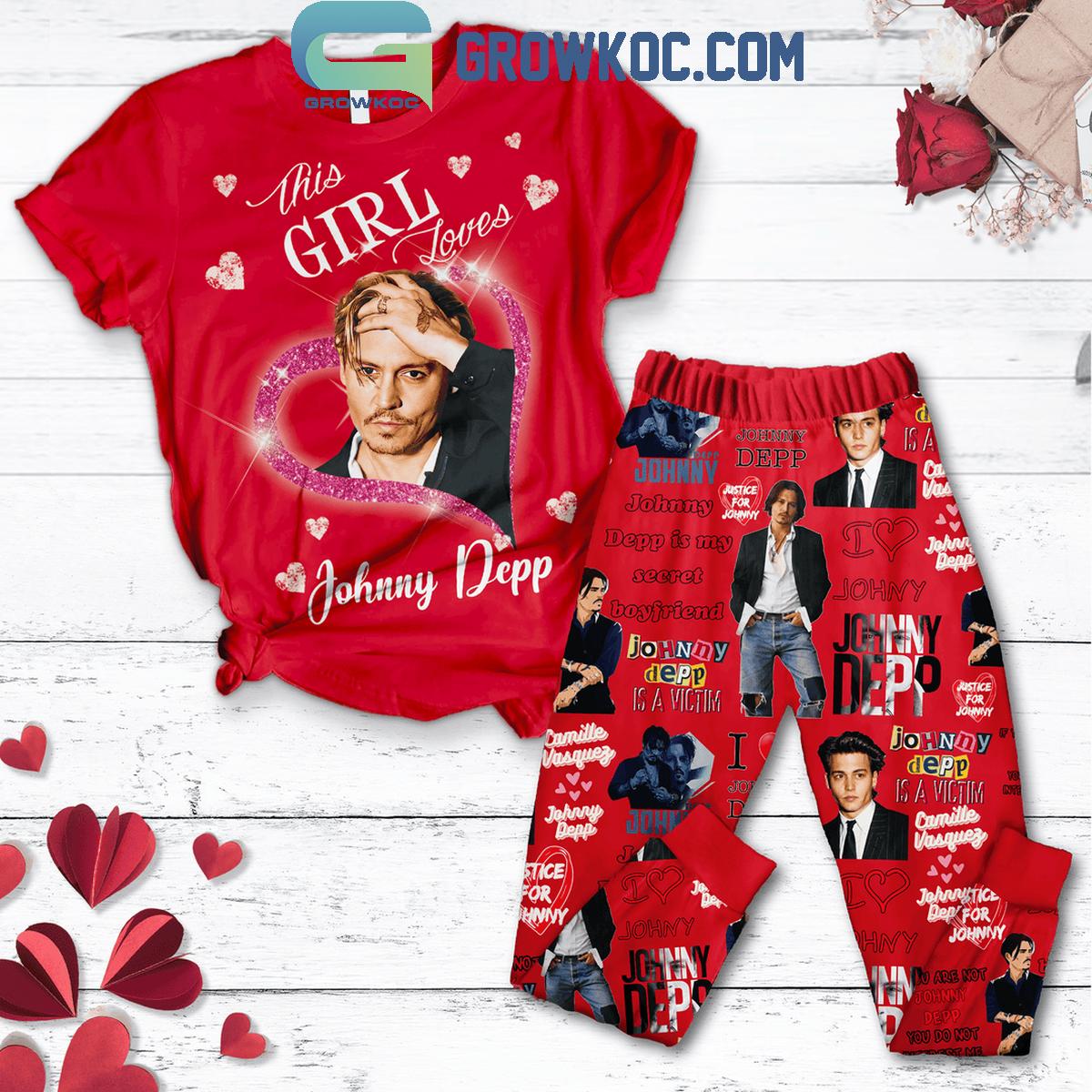 Johnny Deep This Girl Loves Him A Lot Valentines Day Fleece Pajamas Set 1 K3EiH