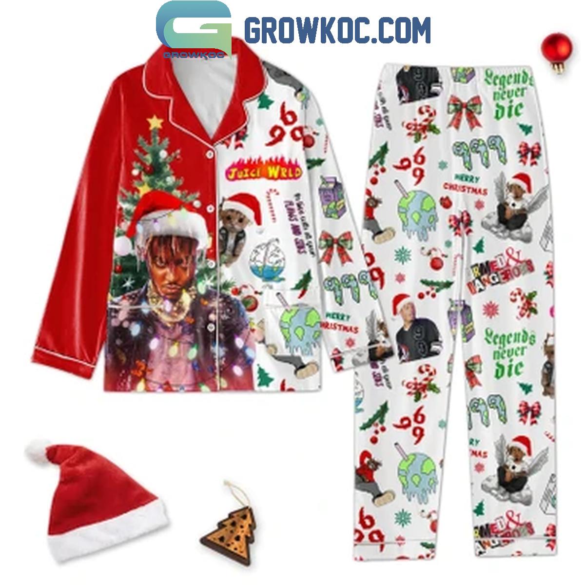 Juice Wrld Legends Never Die Merry Christmas Polyester Pajamas Set 1 pTaNy