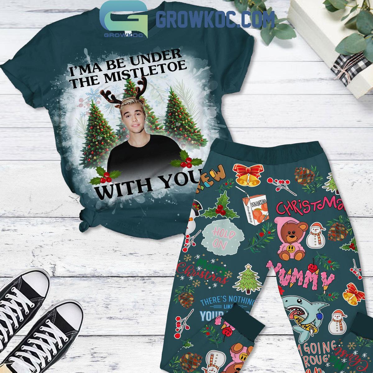 Justin Bieber Ima Be Under The Mistletoe With You Christmas Fleece Pajamas Set 1 3DfLJ