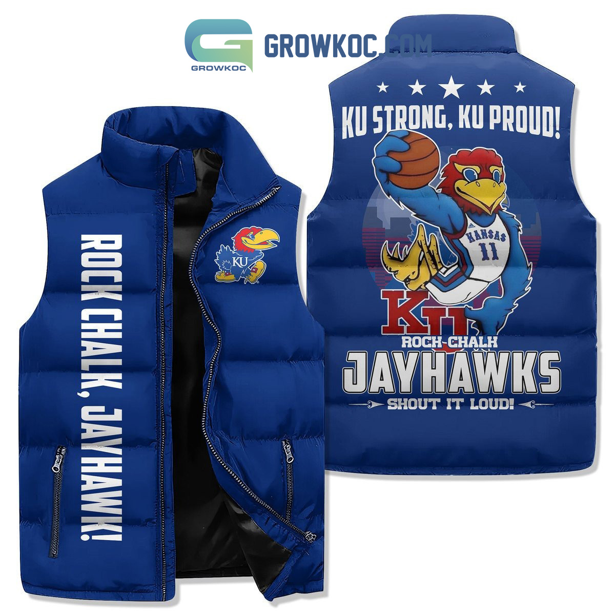 Kansas Jayhawks Rock Chalk Loud Sleeveless Puffer Jacket2B1 LU66Y